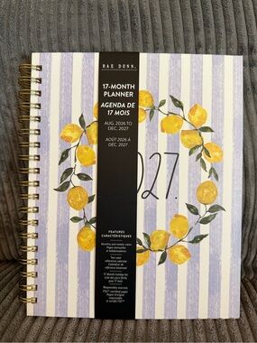 Rae Dunn Yellow Lemon Wreath 17- Month Planner with Lavender Stripes- NWT